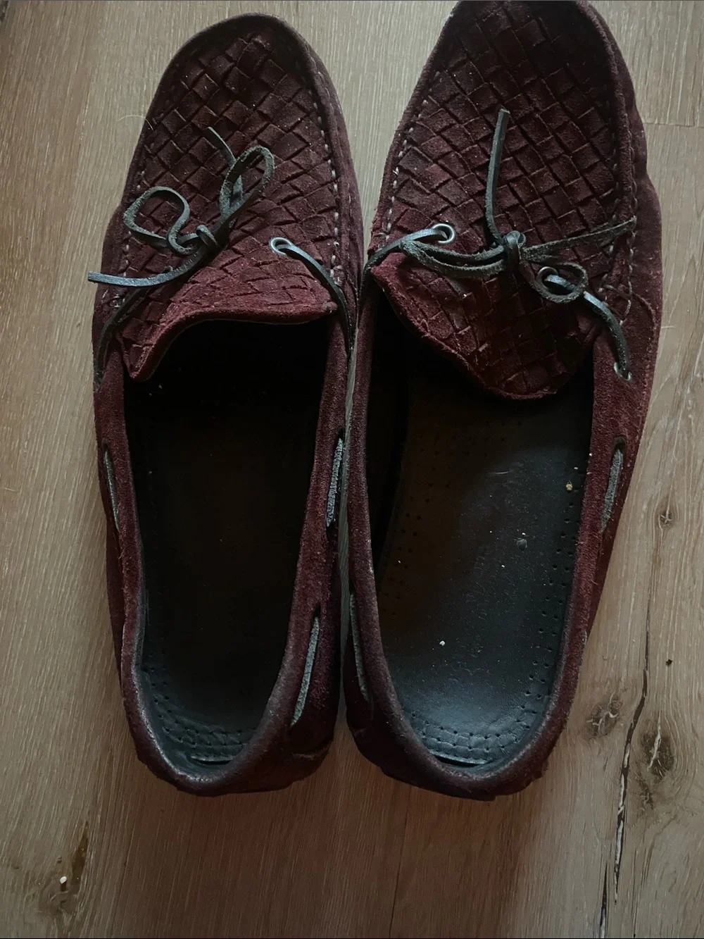 Bottega Veneta Burgundy Woven Suede Slip-On Loafers